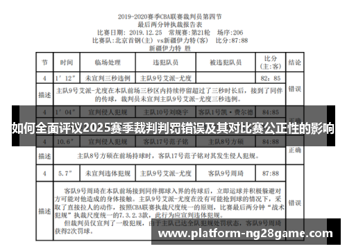 如何全面评议2025赛季裁判判罚错误及其对比赛公正性的影响